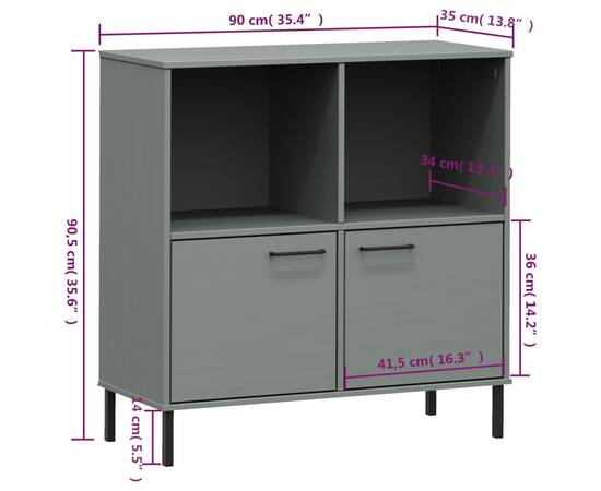 Bibliotecă cu picioare metalice oslo, gri, 90x35x90,5 cm, lemn, 8 image