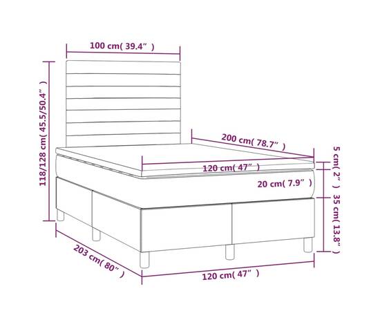Pat box spring cu saltea, gri închis, 120x200 cm, textil, 6 image