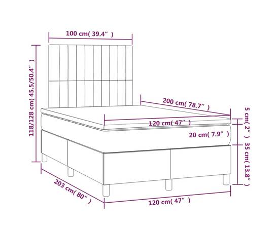 Pat box spring cu saltea, gri închis, 120x200 cm, textil, 6 image