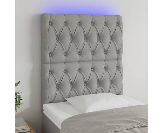Tăblie de pat cu led, gri deschis, 80x7x118/128 cm, textil