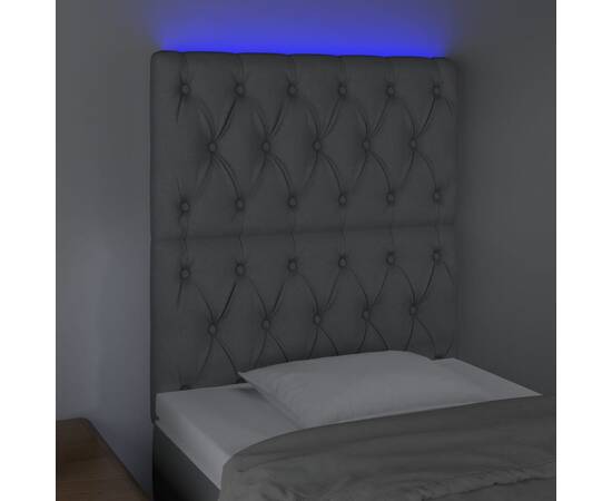 Tăblie de pat cu led, gri deschis, 80x7x118/128 cm, textil, 3 image