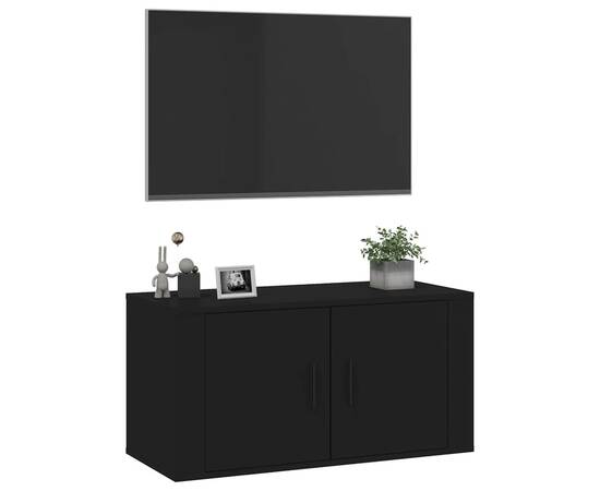 Dulap tv montat pe perete, negru, 80x34,5x40 cm, 4 image