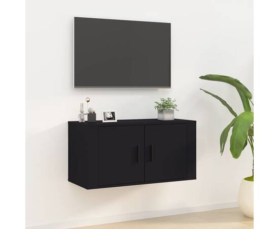 Dulap tv montat pe perete, negru, 80x34,5x40 cm, 3 image