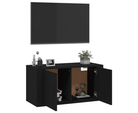 Dulap tv montat pe perete, negru, 80x34,5x40 cm, 5 image