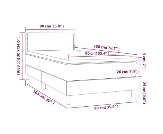 Pat box spring cu saltea, gri deschis, 90x200 cm, textil, 7 image