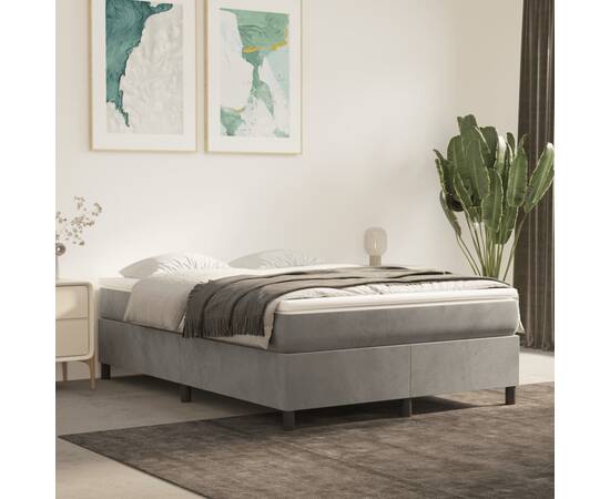 Pat box spring cu saltea, gri deschis, 140x190 cm, catifea