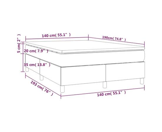 Pat box spring cu saltea, gri deschis, 140x190 cm, catifea, 10 image