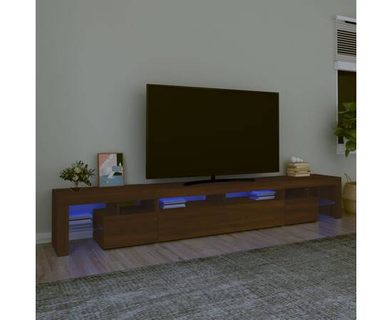 Comodă tv cu lumini led, stejar maro, 260x36,5x40 cm