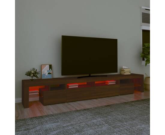Comodă tv cu lumini led, stejar maro, 260x36,5x40 cm, 5 image