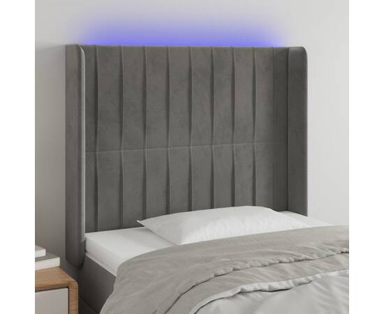Tăblie de pat cu led, gri deschis, 103x16x118/128 cm, catifea