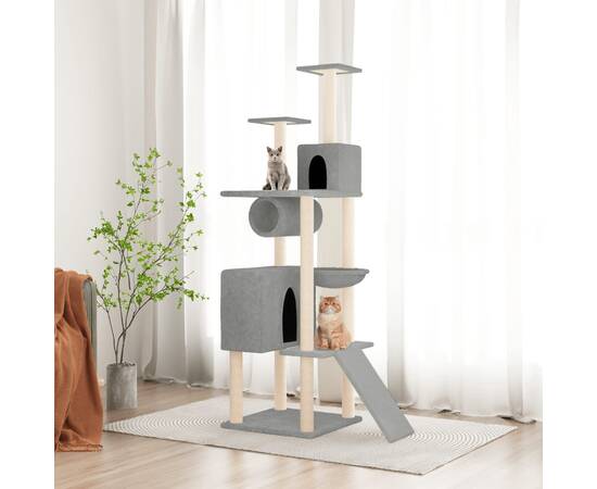 Ansamblu de pisici, stâlpi din funie sisal, gri deschis, 168 cm