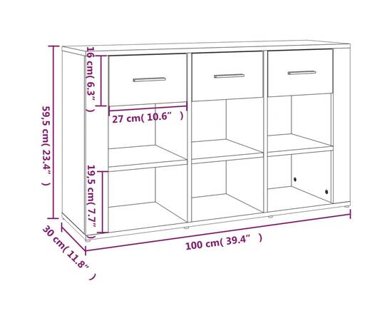 Servantă, stejar maro, 100x30x59,5 cm, lemn compozit, 10 image