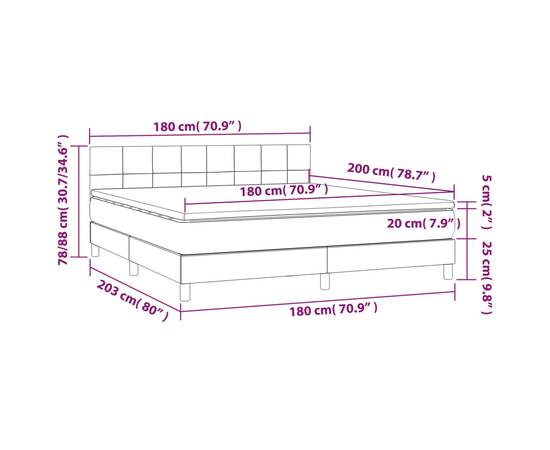 Pat box spring cu saltea, negru, 180x200 cm, catifea, 7 image