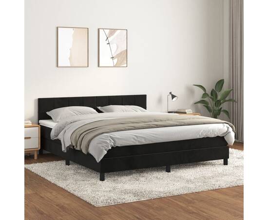 Pat box spring cu saltea, negru, 180x200 cm, catifea