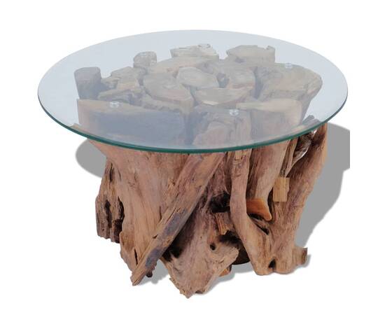 Măsuță de cafea, 60 cm, lemn masiv de tec erodat, 3 image