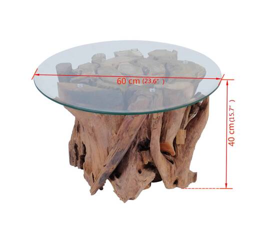 Măsuță de cafea, 60 cm, lemn masiv de tec erodat, 8 image