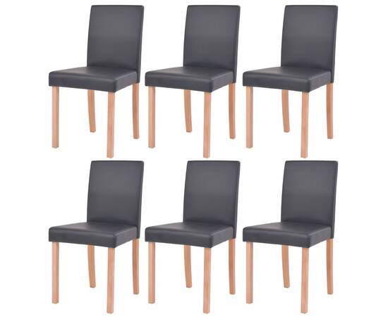 Masă și scaune 7 piese, piele artificială, stejar, negru, 5 image