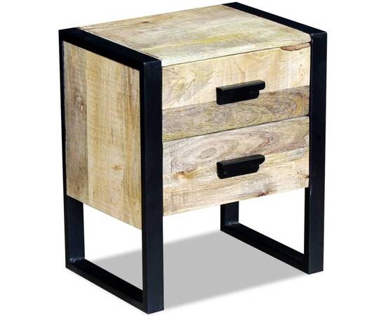 Masă laterală cu 2 sertare din lemn solid de mango, 43x33x51 cm, 3 image
