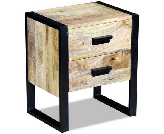 Masă laterală cu 2 sertare din lemn solid de mango, 43x33x51 cm, 4 image