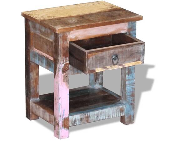 Masă laterală cu un sertar, 43x33x51 cm, lemn masiv reciclat, 6 image