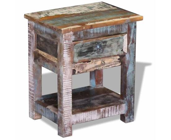 Masă laterală cu un sertar, 43x33x51 cm, lemn masiv reciclat, 2 image