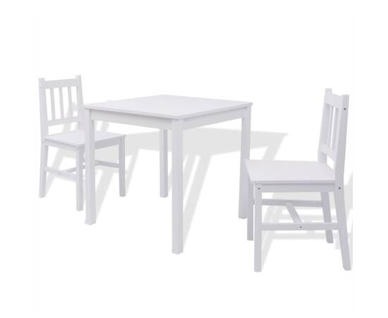 Set de masă, trei piese, alb, lemn de pin, 2 image