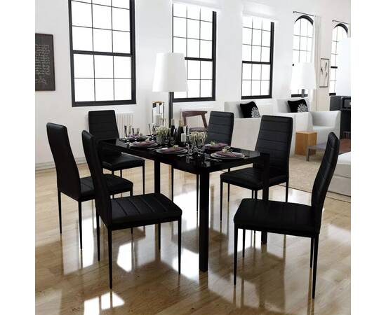 Set masă și scaune de bucătărie 7 piese, negru
