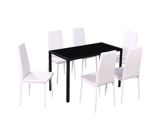 Set masă și scaune de bucătărie 7 piese alb și negru, 2 image