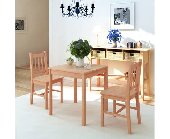 Set masă și scaune din lemn de pin, 3 piese