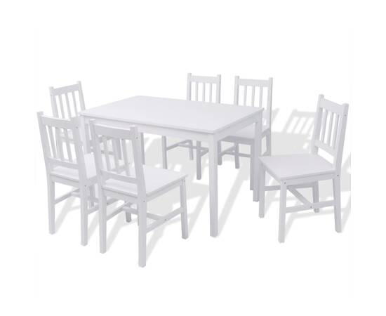 Set masă și scaune din lemn de pin, 7 piese, alb, 2 image
