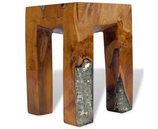 Taburet, lemn de tec masiv și rășină, 10 image
