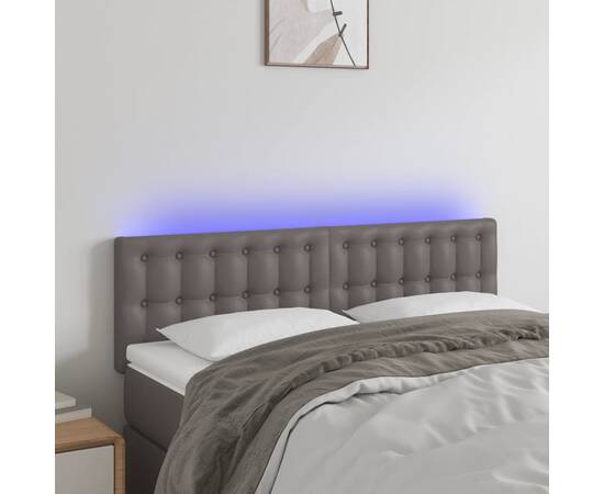 Tăblie de pat cu led, gri, 144x5x78/88 cm, piele ecologică