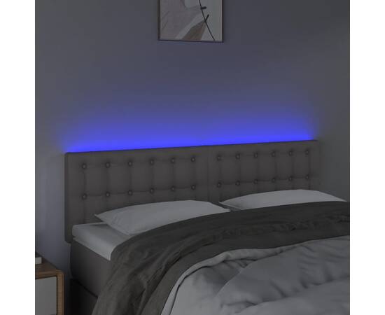 Tăblie de pat cu led, gri, 144x5x78/88 cm, piele ecologică, 3 image