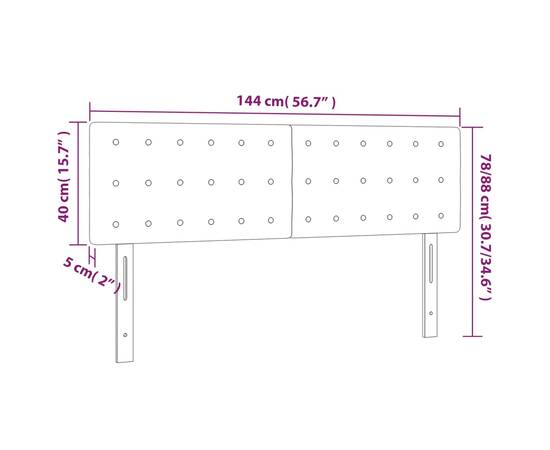 Tăblie de pat cu led, gri, 144x5x78/88 cm, piele ecologică, 6 image