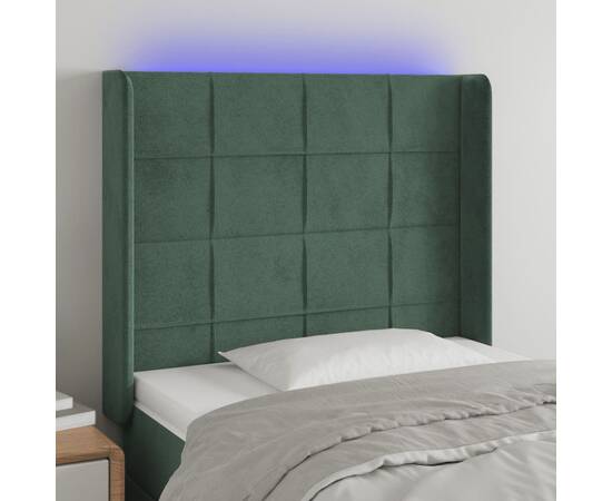 Tăblie de pat cu led, verde închis, 103x16x118/128 cm, catifea