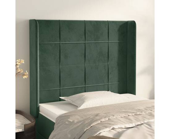 Tăblie pat cu aripioare verde închis 103x16x118/128 cm catifea