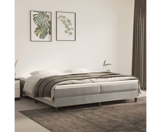 Pat box spring cu saltea, gri deschis, 200x200 cm, catifea