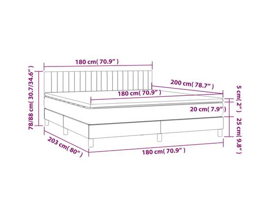 Pat box spring cu saltea, negru, 180x200 cm, catifea, 7 image