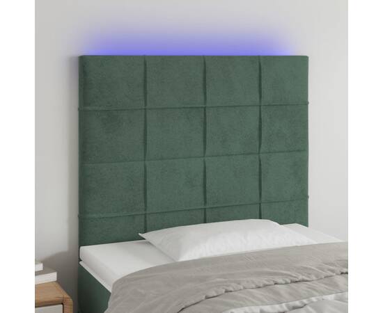 Tăblie de pat cu led, verde închis, 100x5x118/128 cm, catifea