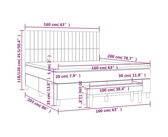 Pat box spring cu saltea, maro închis, 160x200 cm, textil, 8 image
