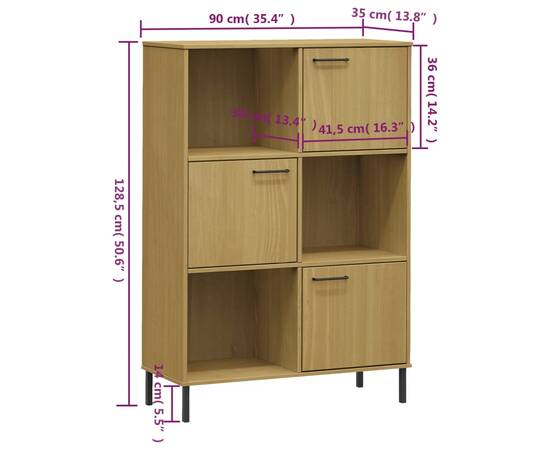 Bibliotecă cu picioare metalice oslo, maro, 90x35x128,5 cm lemn, 8 image