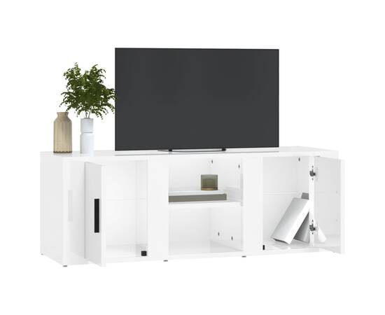 Comodă tv, alb extralucios, 100x31,5x35 cm, lemn prelucrat, 4 image