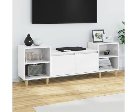 Comodă tv, alb extralucios, 160x35x55 cm, lemn prelucrat
