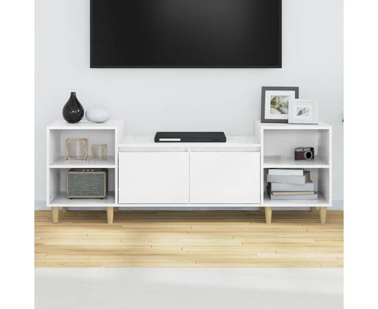 Comodă tv, alb extralucios, 160x35x55 cm, lemn prelucrat, 3 image
