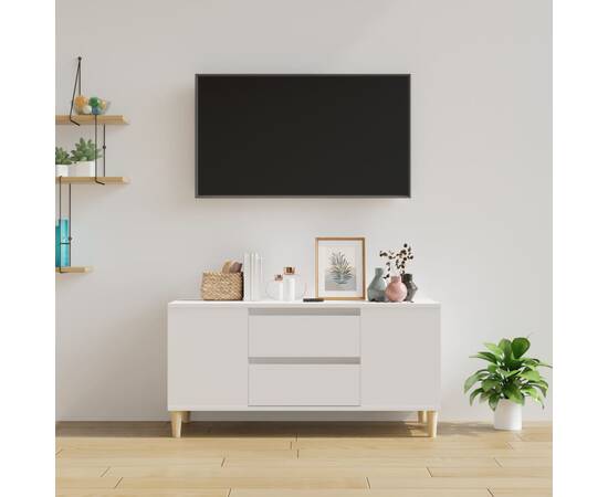 Comodă tv, alb, 102x44,5x50 cm, lemn prelucrat, 3 image