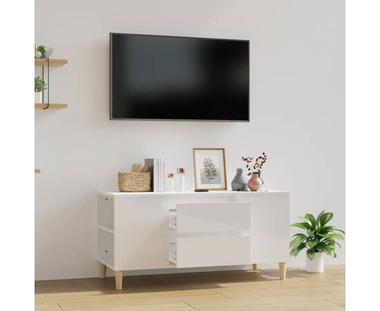 Comodă tv, alb extralucios, 102x44,5x50 cm, lemn prelucrat