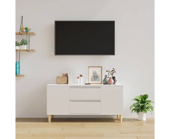 Comodă tv, alb extralucios, 102x44,5x50 cm, lemn prelucrat, 3 image