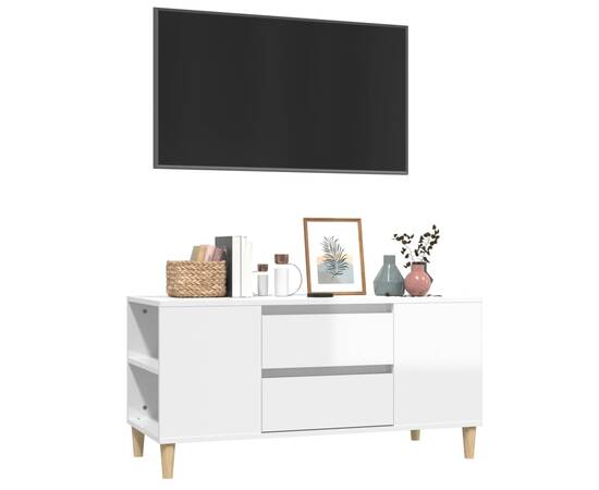 Comodă tv, alb extralucios, 102x44,5x50 cm, lemn prelucrat, 4 image