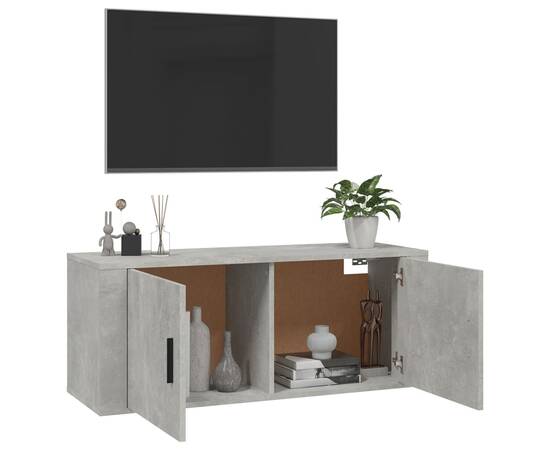 Dulap tv montat pe perete, gri beton, 100x34,5x40 cm, 5 image