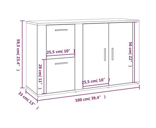 Servantă, gri beton, 100x33x59,5 cm, lemn prelucrat, 11 image